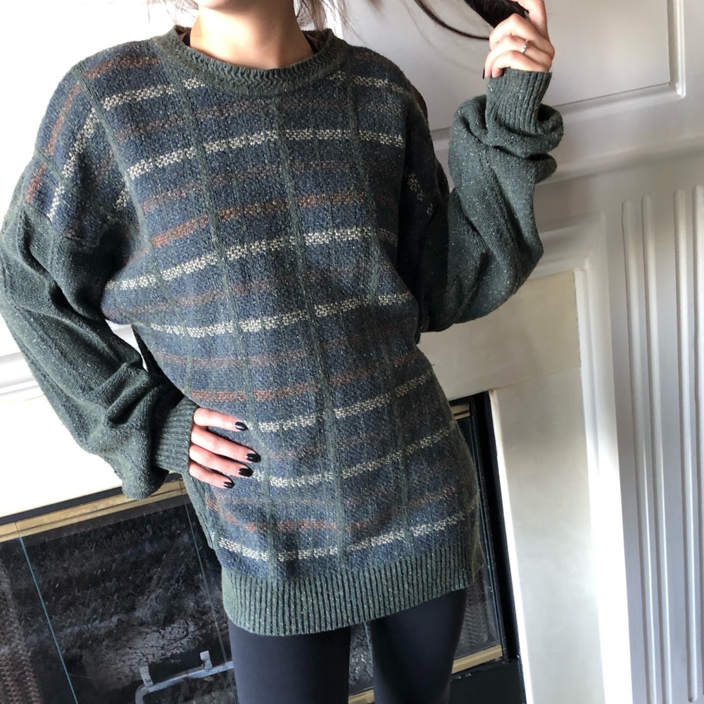 Vintage oversized knit cotton crew neck sweater